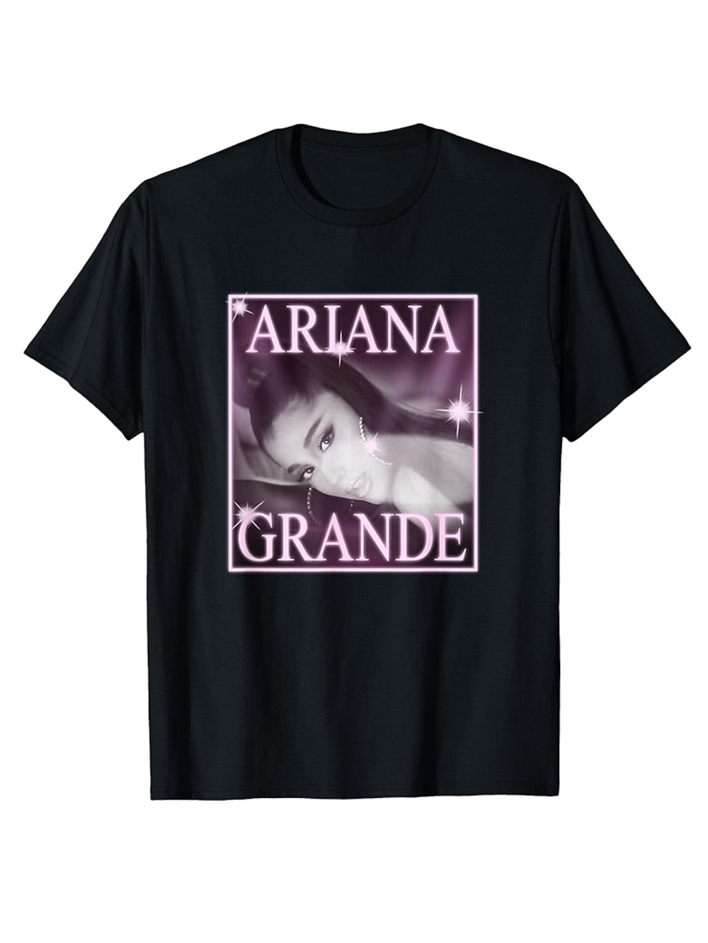 Gildan Black Tee with Pink Ariana Grande Photo Print